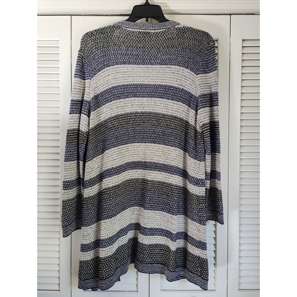 Westport Woman 1X Open Front Striped Knit Cardigan Blue Beige Long Sweater - Picture 7 of 7